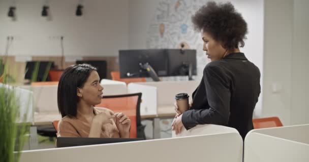 Бізнес-леді розмовляють під час перерви на каву — стокове відео