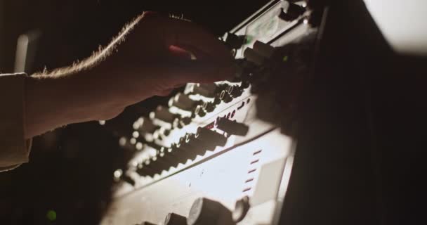 Producer Turning Switching Pressing Buttons Amplifier Studio — Video