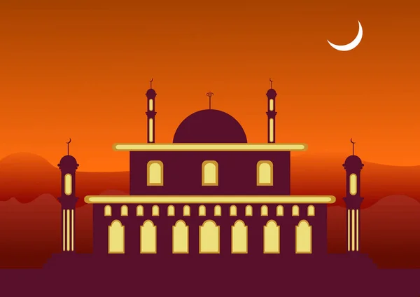 Płaski Design Meczetu Nocy Nadaje Się Tła Projektu Szablon Ramadan — Zdjęcie stockowe