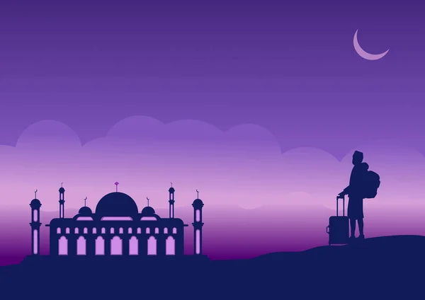 Desain Rata Masjid Malam Hari Cocok Untuk Latar Belakang Desain — Stok Foto