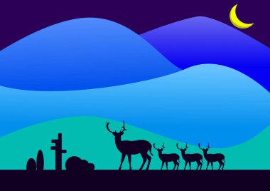Geyik siluetinin ikinci gece tasarımı için uygun bir tasviri.