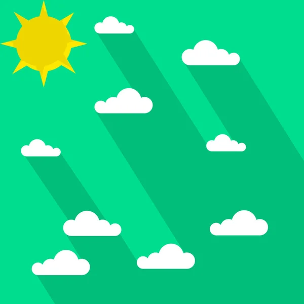 Flat Design Cloud Sun Green Color Background Illustration Suitable Your — Stock Photo, Image