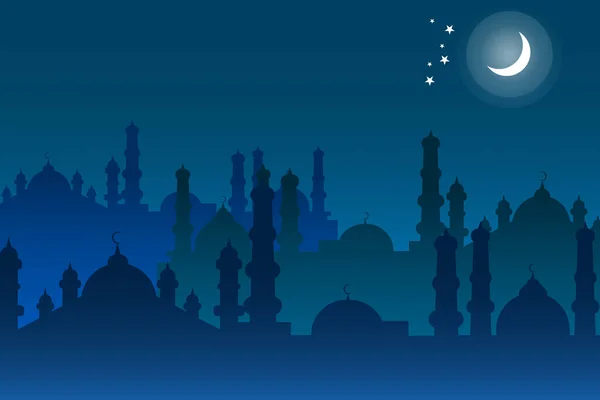 Ilustrasi Masjid Malam Hari Ramadhan Kareem Desain Datar Latar Belakang — Stok Foto
