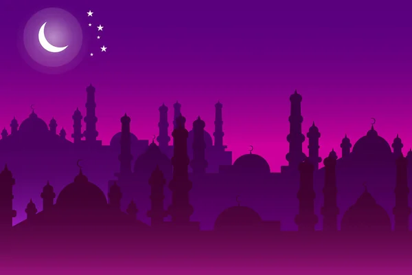 Illustratie Van Moskee Nachts Ramadan Kareem Platte Ontwerp Achtergrond Geschikt — Stockfoto