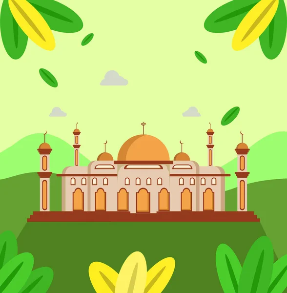 Warna Warni Desain Datar Masjid Tampilan Hijau Cocok Untuk Desain — Stok Foto