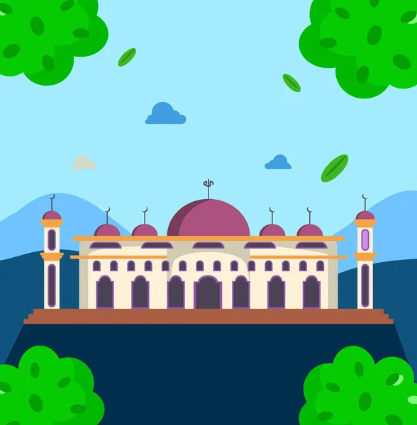 Warna Warni Desain Datar Masjid Tampilan Hijau Cocok Untuk Desain — Stok Foto
