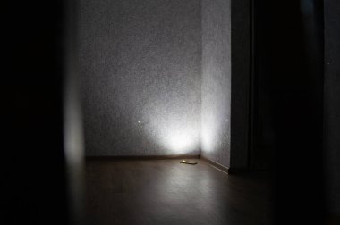 Telefon feneriyle aydınlatılan bir duvar tüm odanın ışığına yansıyor.