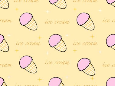 Dondurma çizgi film karakteri turuncu arka planda kusursuz desen.