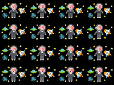 Siyah arkaplanda çizgi film karakteri deseni