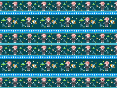 mavi arkaplanda çizgi film karakteri deseni