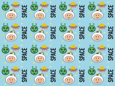 mavi arkaplanda çizgi film karakteri deseni