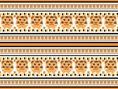 Turuncu arka planda kaplan çizgi film karakteri deseni