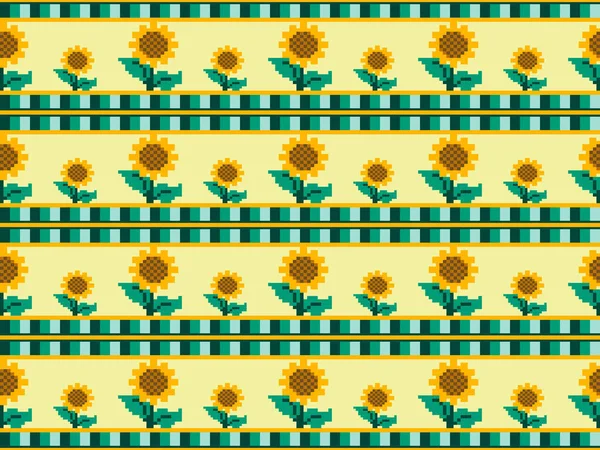 Zonnebloem Pixel Patroon Gele Achtergrond — Stockvector