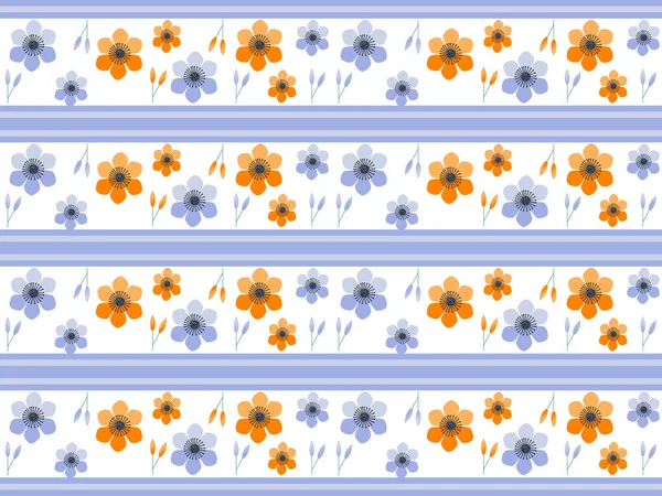 Narancs Kék Virág Minta Fehér Háttér — Stock Vector