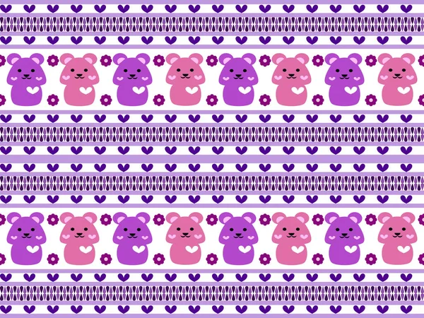 紫色背景下的紫色和粉色鼠标卡通人物图案 — 图库矢量图片