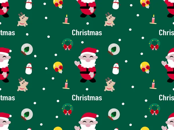 Patrón Inconsútil Navidad Sobre Fondo Verde Santa Claus Renos Muñeco — Vector de stock