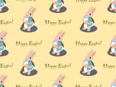 Tavşan çizgi film karakteri, sarı arka planda kusursuz bir desen. Paskalya günü.