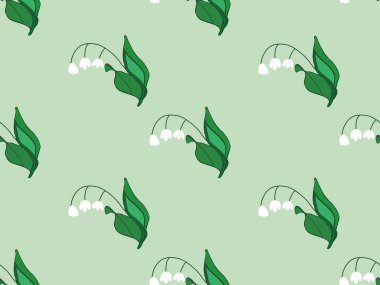 Çiçek çizgi film karakteri yeşil arkaplanda pürüzsüz desen.