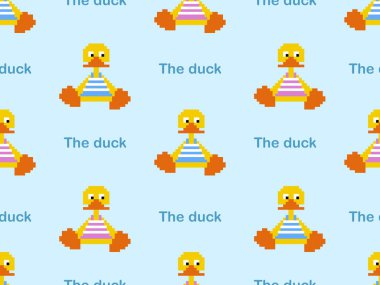 Mavi arka planda kusursuz ördek çizgi film karakteri. Piksel tarzı.