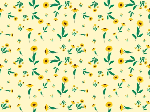 黄色の背景に花のシームレスなパターン — ストックベクタ