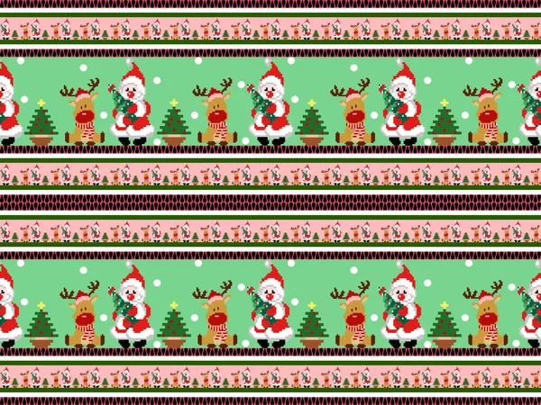Рождество Бесшовный Узор Зеленом Фоне Санта Клаус Северный Олень Снеговик — стоковый вектор