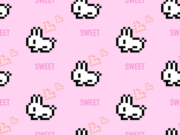 兔子卡通人物无缝图案粉红色背景 Pixel风格 — 图库矢量图片