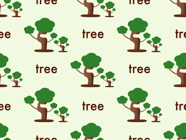 Baum Cartoon Charakter Nahtlose Muster Auf Grünem Hintergrund — Stockvektor