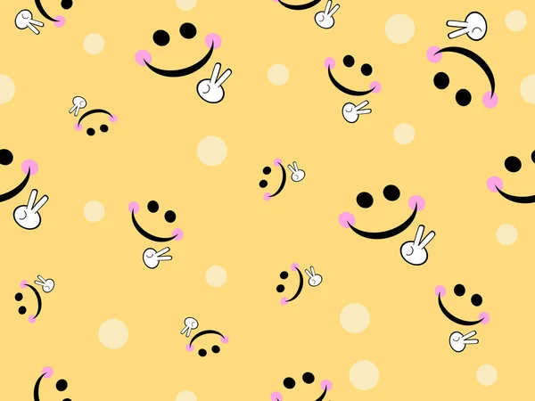 Smile Cartoon Figur Nahtlose Muster Auf Gelbem Hintergrund — Stockvektor