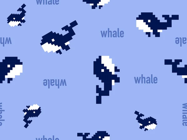 青い背景にクジラの漫画のキャラクターのシームレスなパターン — ストックベクタ