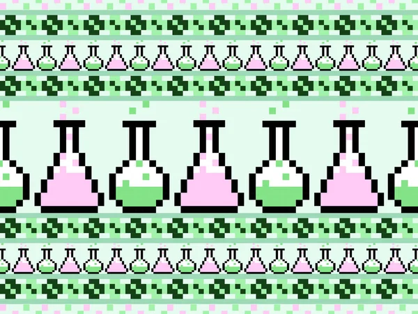 Δοκιμή Σωλήνα Καρτούν Χαρακτήρα Αδιάλειπτη Μοτίβο Πράσινο Φόντο Pixel Στυλ — Διανυσματικό Αρχείο