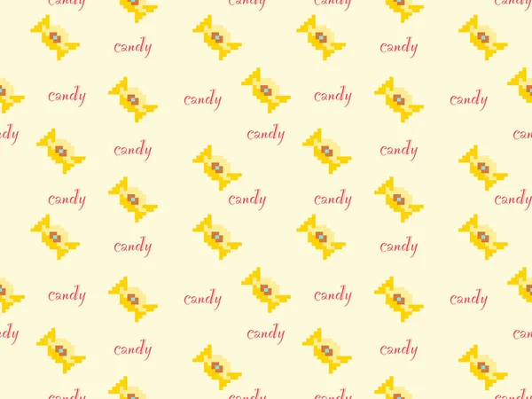 Candy Cartoon Figur Nahtlose Muster Auf Gelbem Hintergrund Pixel Stil — Stockvektor