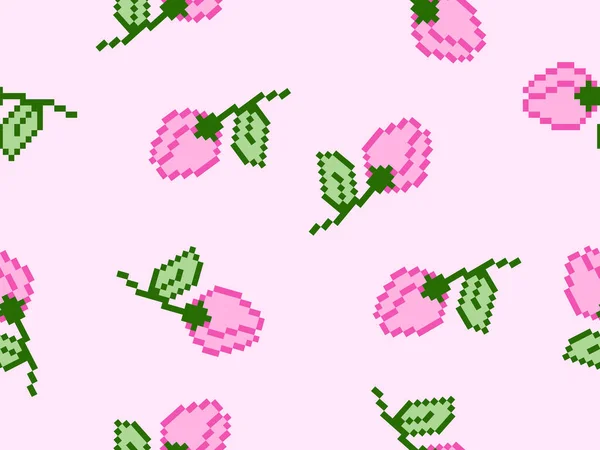 Lotus Stripfiguur Naadloos Patroon Roze Achtergrond Pixel Stijl — Stockvector