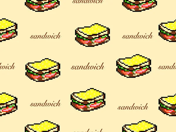 黄色の背景にサンドイッチ漫画のキャラクターシームレスパターン ピクセルスタイル — ストックベクタ