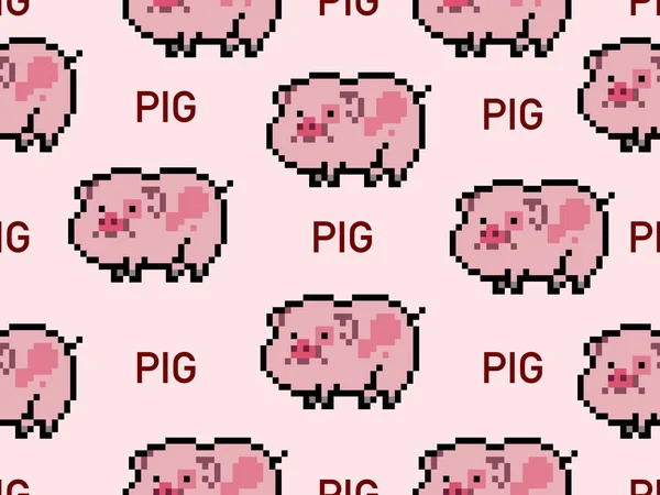 Schwein Cartoon Figur Nahtloses Muster Auf Rosa Hintergrund Pixel Stil — Stockvektor