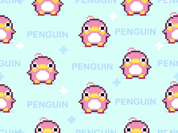 Pinguim Desenho Animado Personagem Sem Costura Padrão Azul Background Pixel — Vetor de Stock