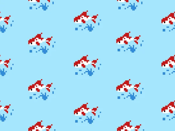 Fisch Cartoon Figur Nahtlose Muster Auf Blauem Hintergrund Pixel Stil — Stockvektor