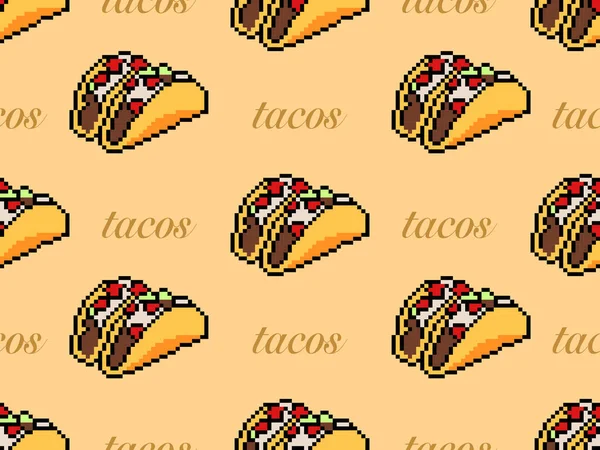 Tacos Karakter Kartun Pola Mulus Background Pixel Oranye Gaya - Stok Vektor