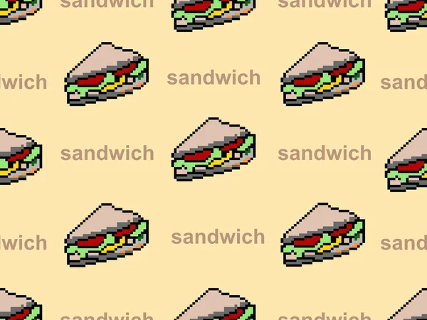 オレンジ色の背景にサンドイッチ漫画のキャラクターシームレスパターン ピクセルスタイル — ストックベクタ
