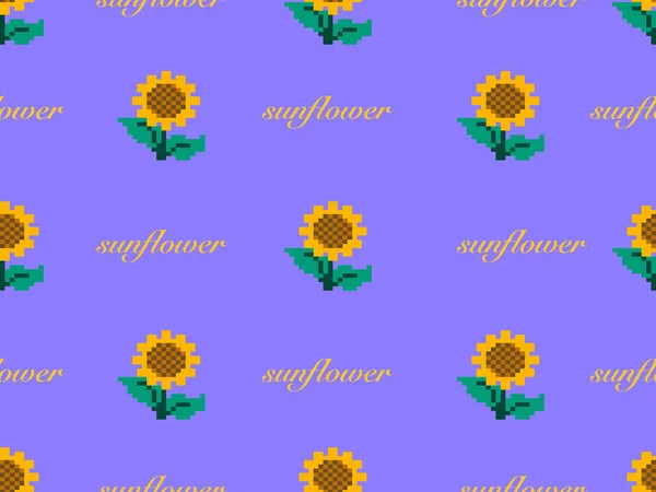 Sonnenblume Cartoon Charakter Nahtlose Muster Auf Lila Background Pixel Stil — Stockvektor