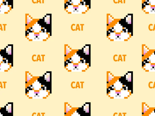 Cat Cartoon Charakter Nahtlose Muster Auf Orangefarbenem Hintergrund Pixel Stil — Stockvektor