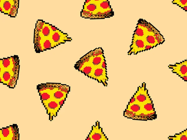 Pizza Καρτούν Χαρακτήρα Αδιάλειπτη Μοτίβο Πορτοκαλί Φόντο Pixel Στυλ — Διανυσματικό Αρχείο