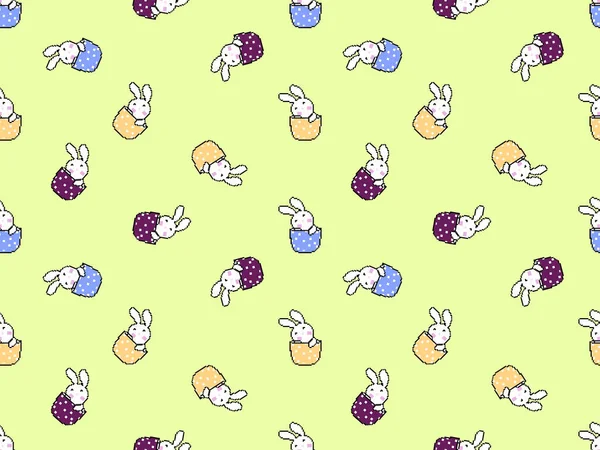 Caractère Dessin Animé Lapin Motif Sans Couture Sur Fond Vert — Image vectorielle