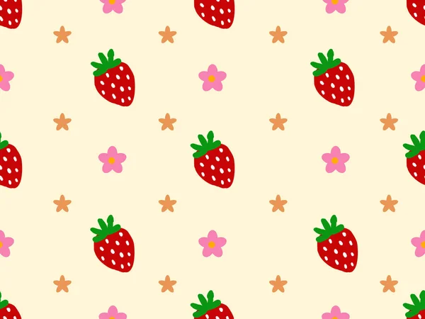 Strawberry Cartoon Character Seamless Pattern Yellow Background — Stock Vector