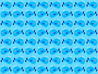 Mavi arkaplanda balina çizgi film karakteri deseni