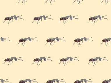 Karınca çizgi film karakteri turuncu arka planda kusursuz desen. Piksel tarzı.