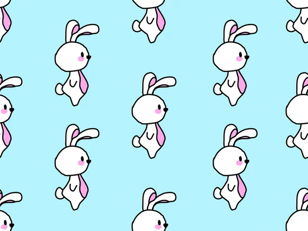 蓝色背景上的兔子卡通人物无缝图案 — 图库矢量图片