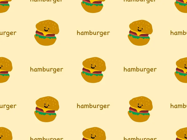 Hamburger Cartoon Karakter Naadloos Patroon Gele Achtergrond — Stockvector