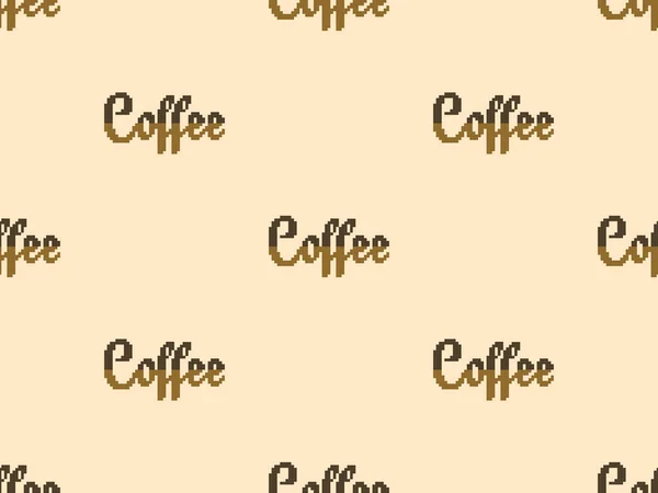 Coffee Text Cartoon Character Seamless Pattern Brown Background Pixel Style — Stock Vector