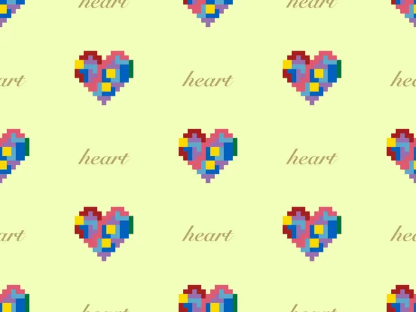 Сердце Персонажа Мультфильма Беззапечатанный Узор Желтом Фоне Пиксельный Стиль — стоковый вектор
