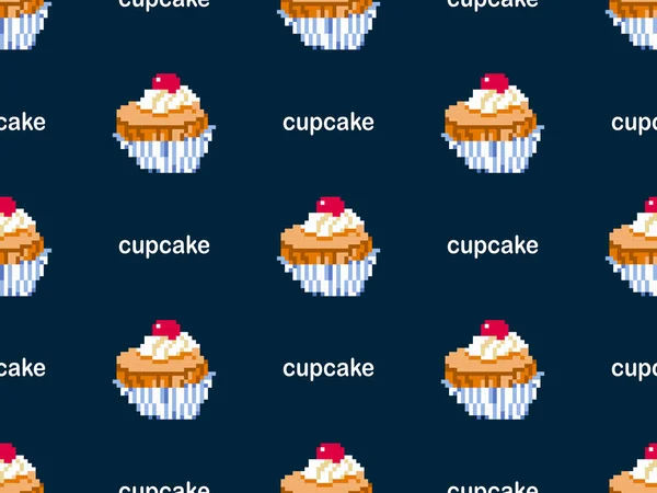 Cupcake Kreslený Znak Bezešvé Vzor Modrém Pozadí Pixel Styl — Stockový vektor